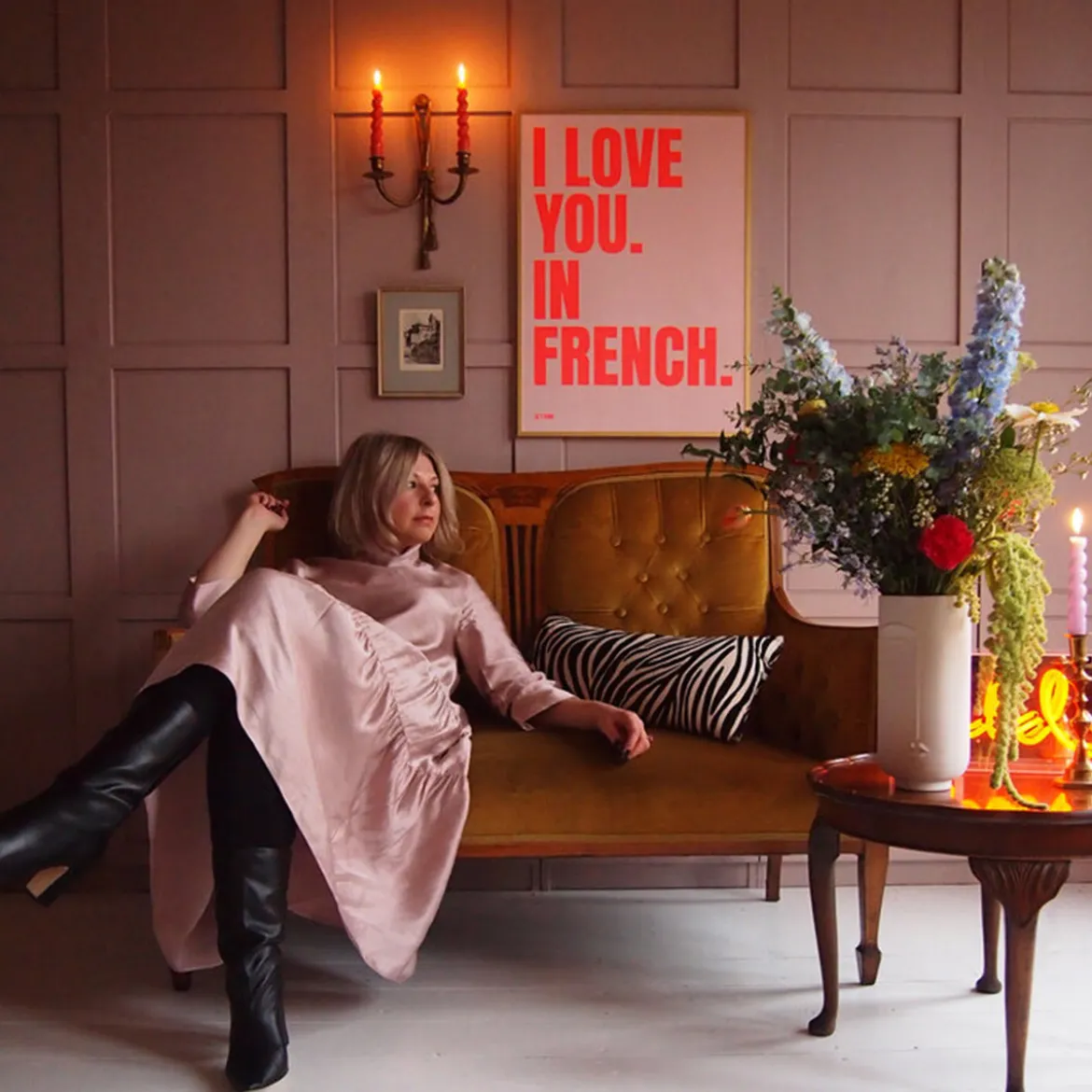 Affiche I love you in French - 50 x 70 cm - Pink