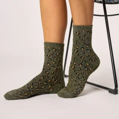 Chaussettes Coton Peigné - Léopard Kaki