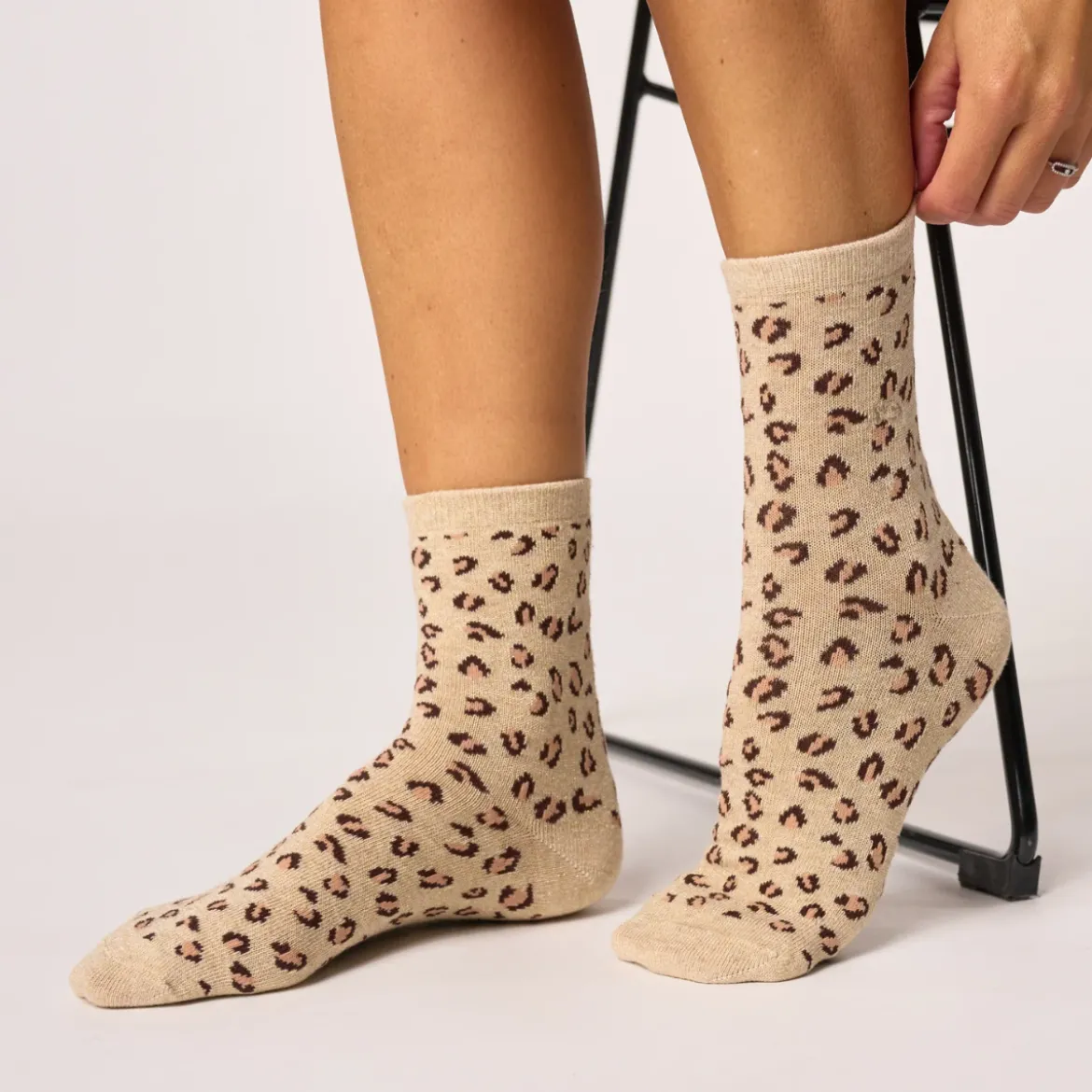 Chaussettes Coton Peigné - Léopard Beige