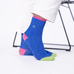 Chaussettes Coton Peigné Vintage - Bleu électrique