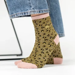 Chaussettes Léopard Pailletées - Vert Olive