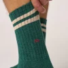Chaussettes Rétro Coton Peigné - Vert Canard Rayé Beige