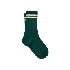 Chaussettes Rétro Coton Peigné - Vert Canard Rayé Beige