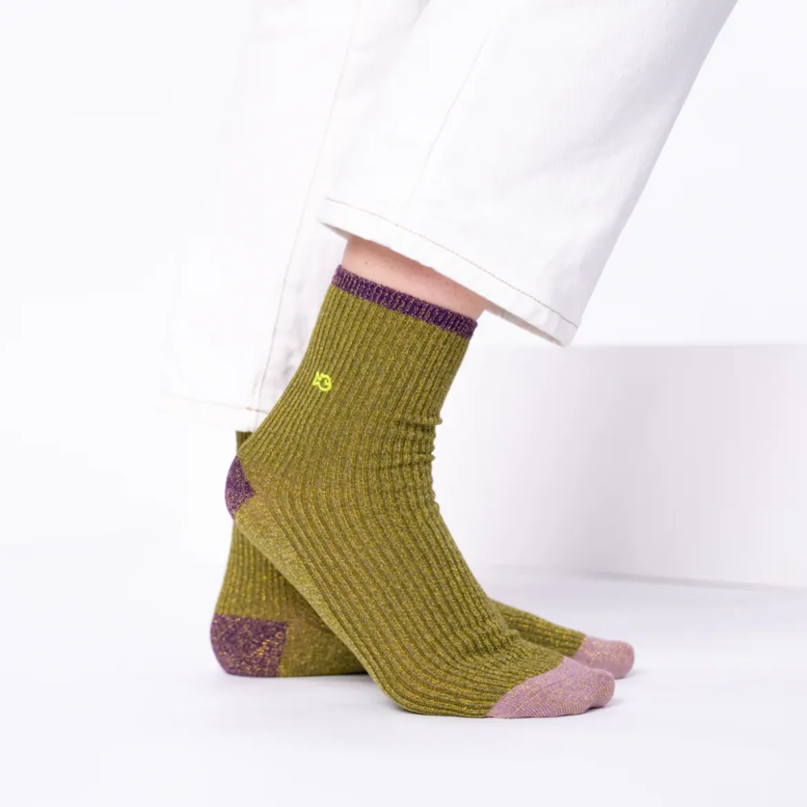 Chaussettes Unies Coton Peigné - Olive