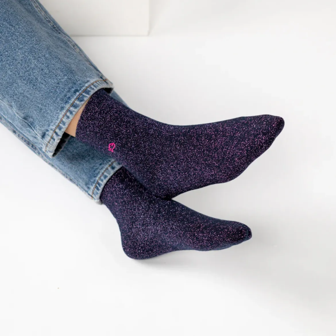 Chaussettes Unies Pailletées - Marine