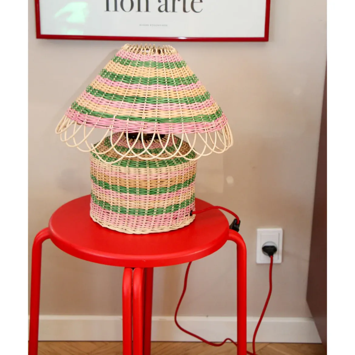 Lampe de Table - Rotin Rayures Pink Low