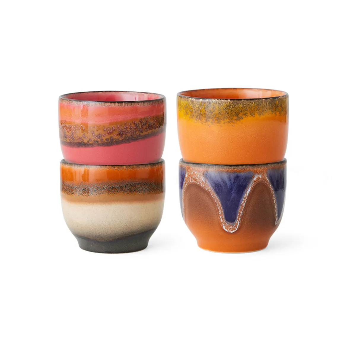 Lot de 4 Tasses à Café Java en Céramique 70'S - 8 x 7 cm