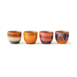 Lot de 4 Tasses à Café Java en Céramique 70'S - 8 x 7 cm