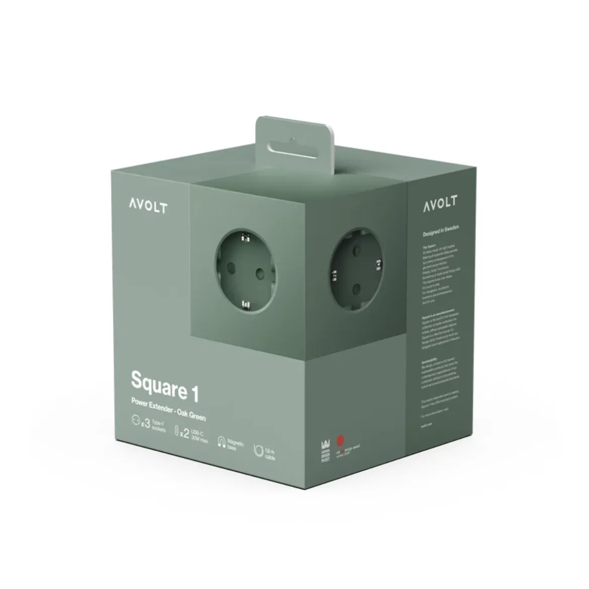 Multiprise square 1 avec USB-C 30W 1,8m - Oak Green