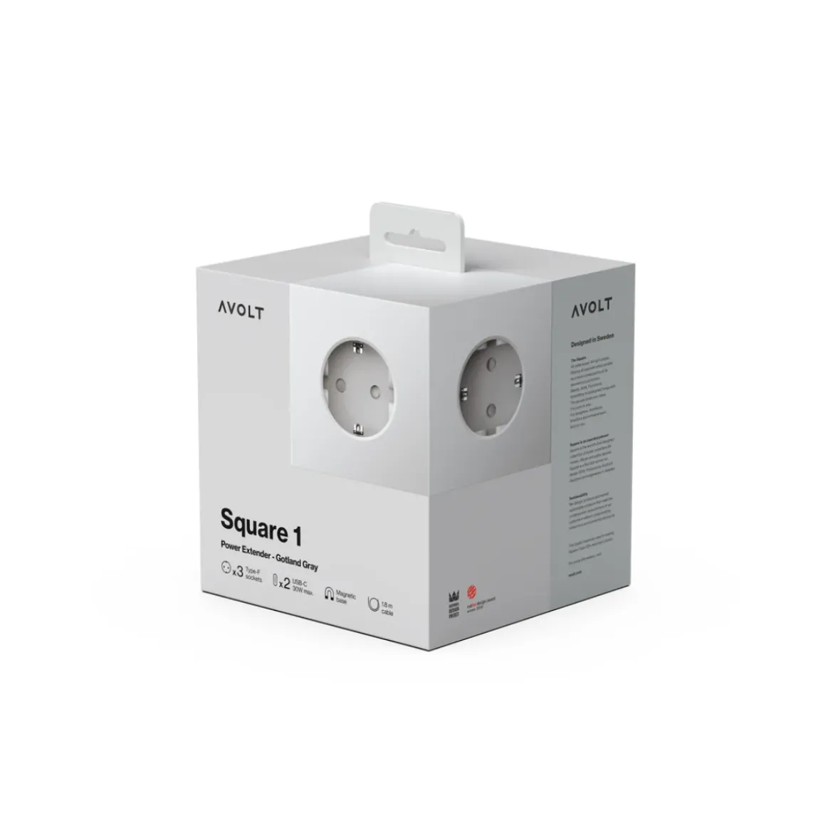Multiprise square 1 avec USB-C 30W 1,8m - Gris