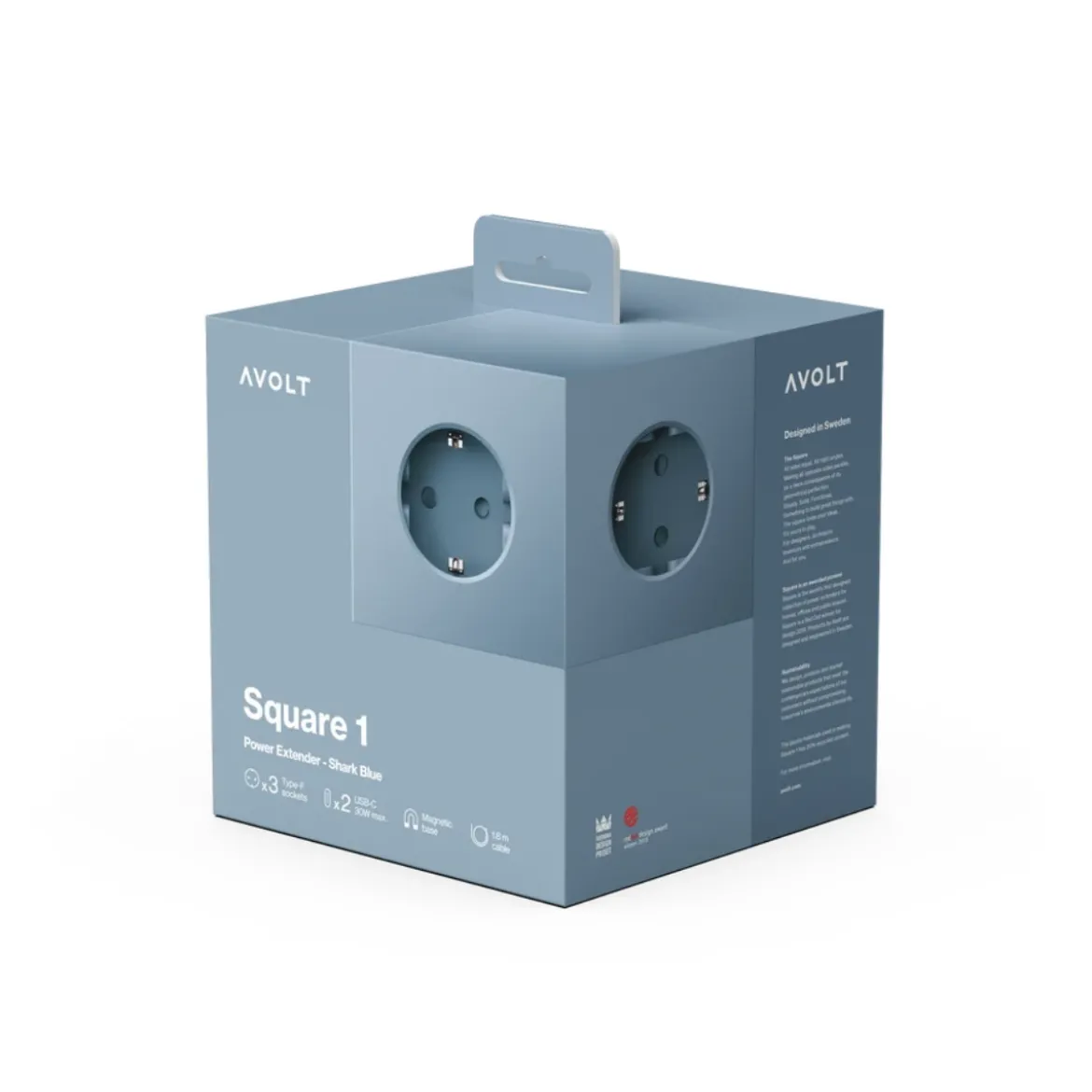 Multiprise square 1 avec USB-C 30W 1,8m - Shark Blue