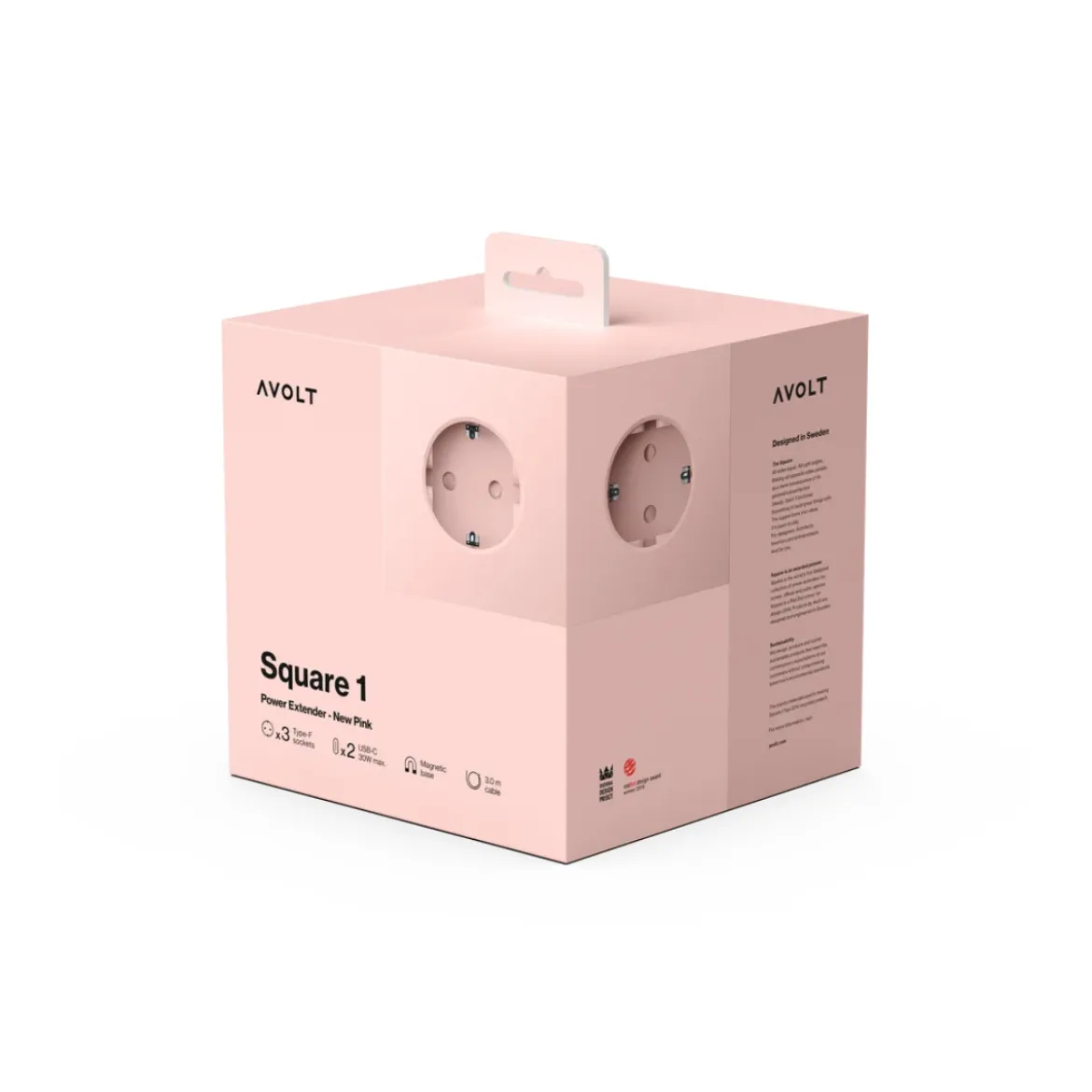 Multiprise square 1 avec USB-C 30W 1,8m - New Pink