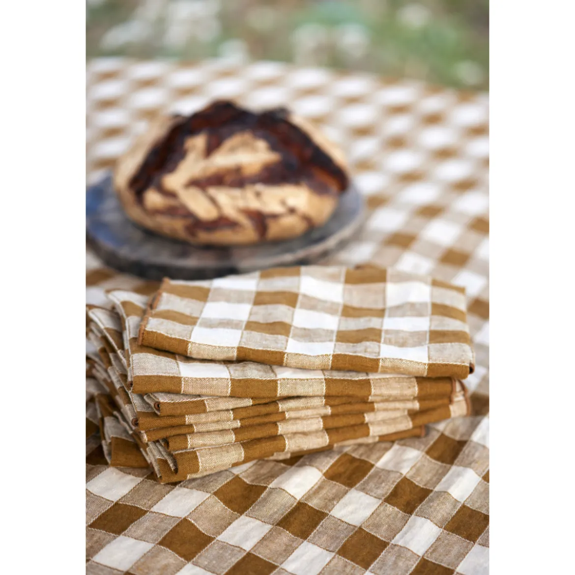 Nappe Bourdon Toile Vichy Vintage - Havane/Bourdon Havane
