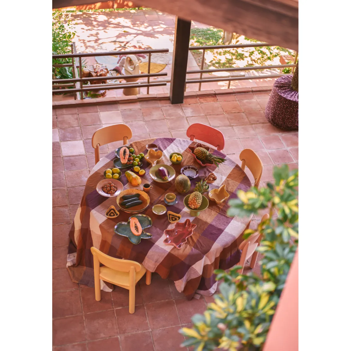 Nappe Vida Carreaux - Amber/Burgundy 140x220 cm