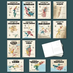 Pack 13 Cartes Postales Les Vins de France - 10 x 15 cm - Ecru