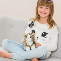 Peluche Chat Gris Rayé allongé