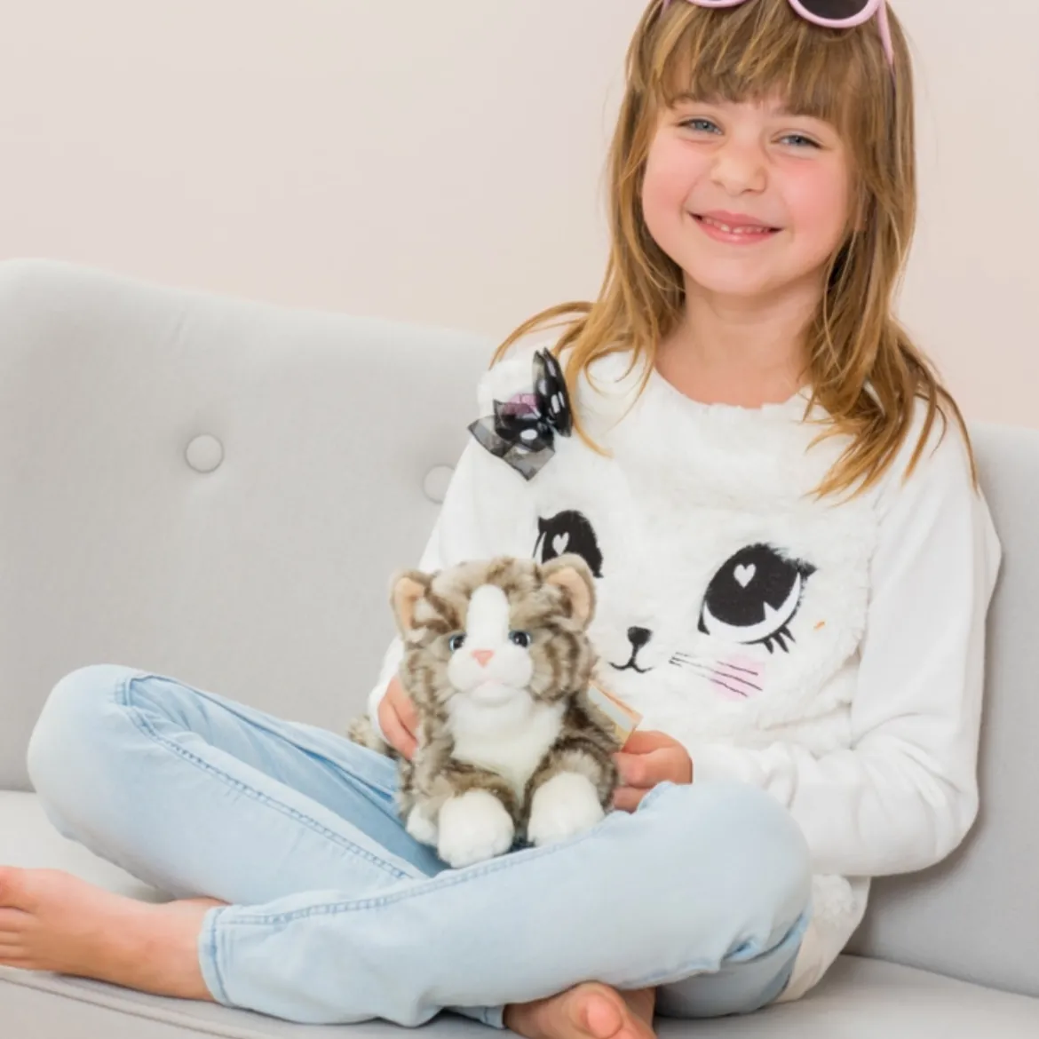 Peluche Chat Gris Rayé allongé