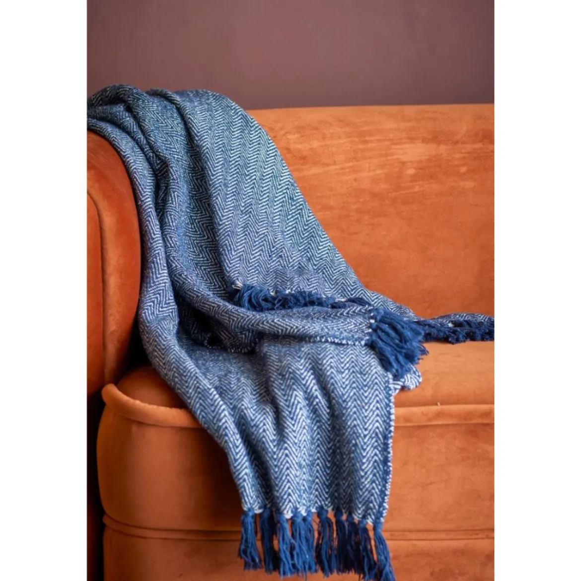 Plaid Herringbone Coton recyclé - Bleu