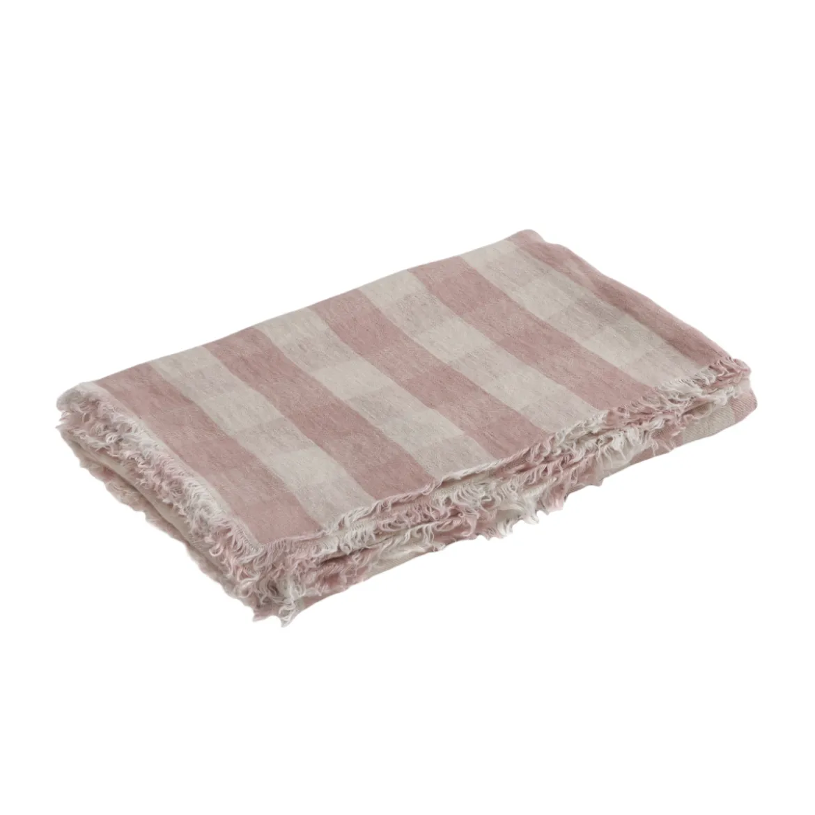 Plaid Vice Versa Frange - Lin Lavé Cottage - Bois de Rose 140x250 cm