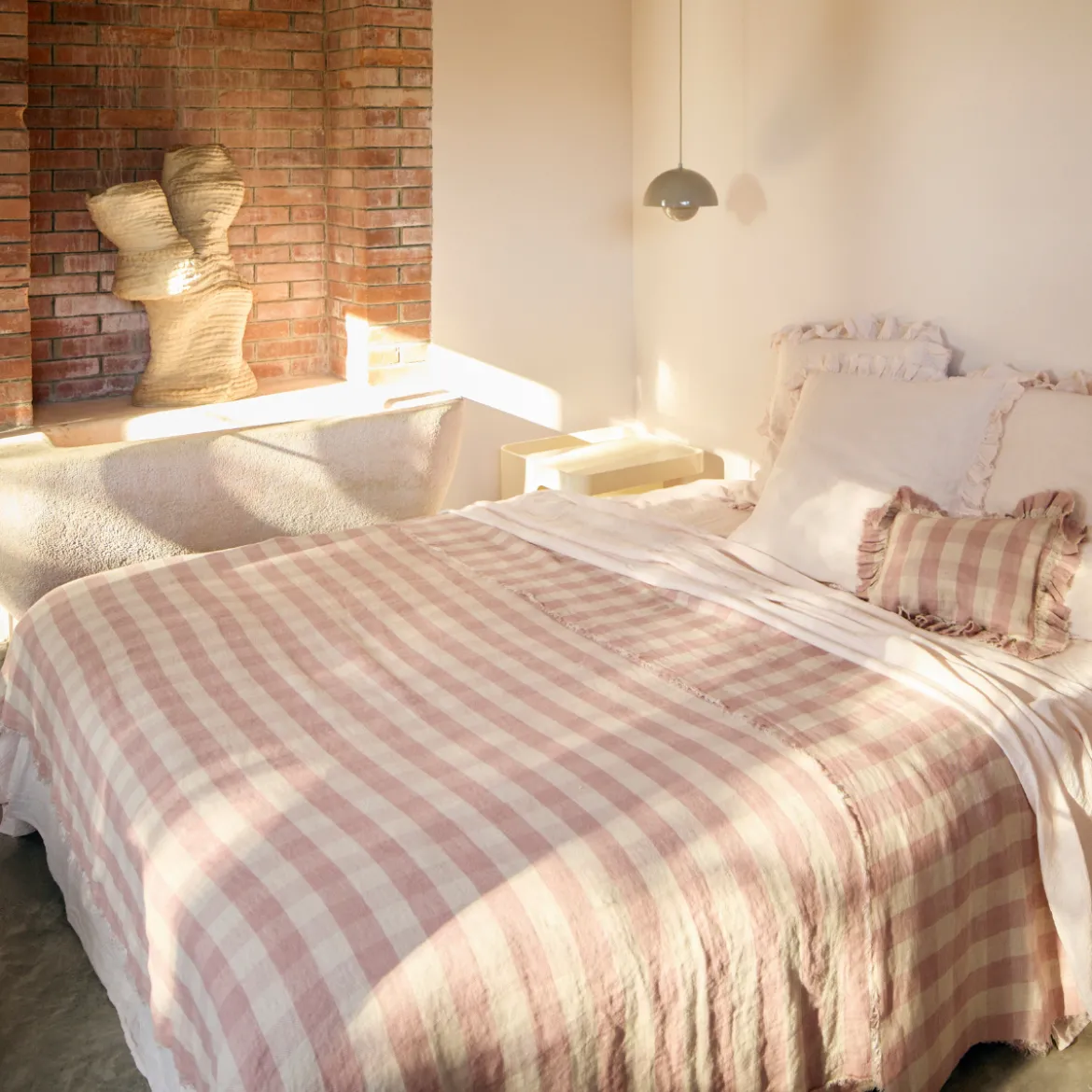 Plaid Vice Versa Frange - Lin Lavé Cottage - Bois de Rose 140x250 cm