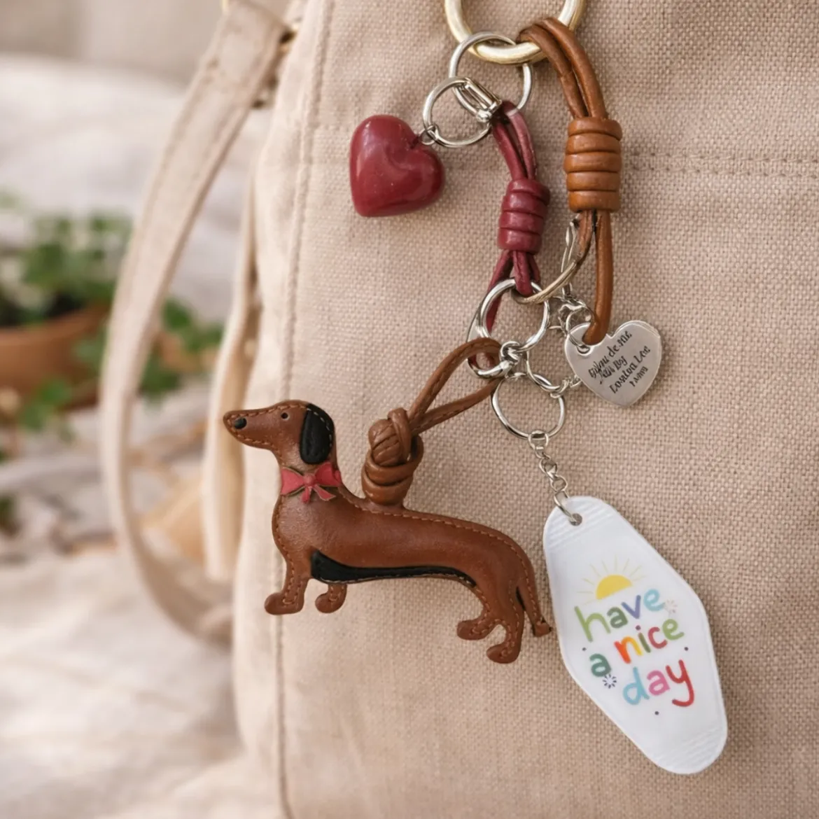 Porte-clés et bijou de sac - Chien et Cœurs