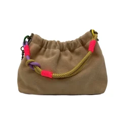 Sac bandoulière - Cuir Suede Plissa Beige