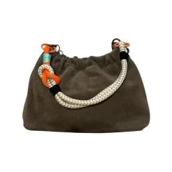 Sac bandoulière - Cuir Suede Plissa Taupe