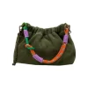 Sac bandoulière - Cuir Suede Plissa Kaki