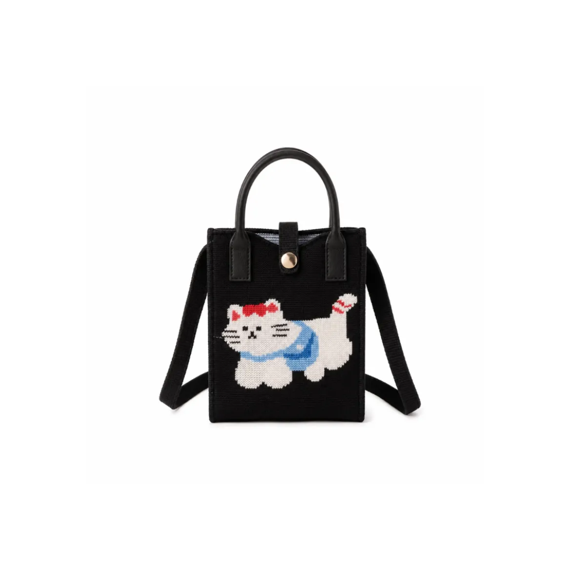 Sac bandoulière Téléphone Maille Poignées Caoutchouc - Noir