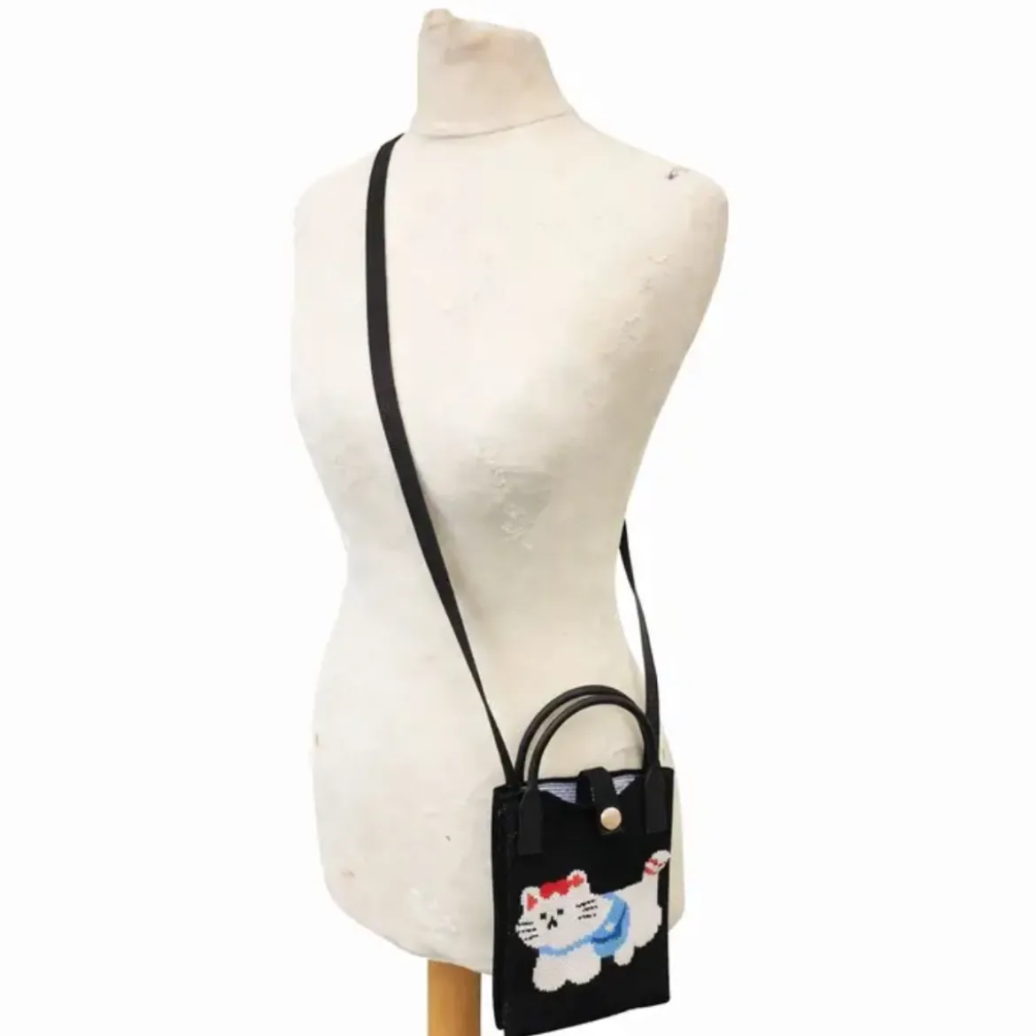 Sac bandoulière Téléphone Maille Poignées Caoutchouc - Noir