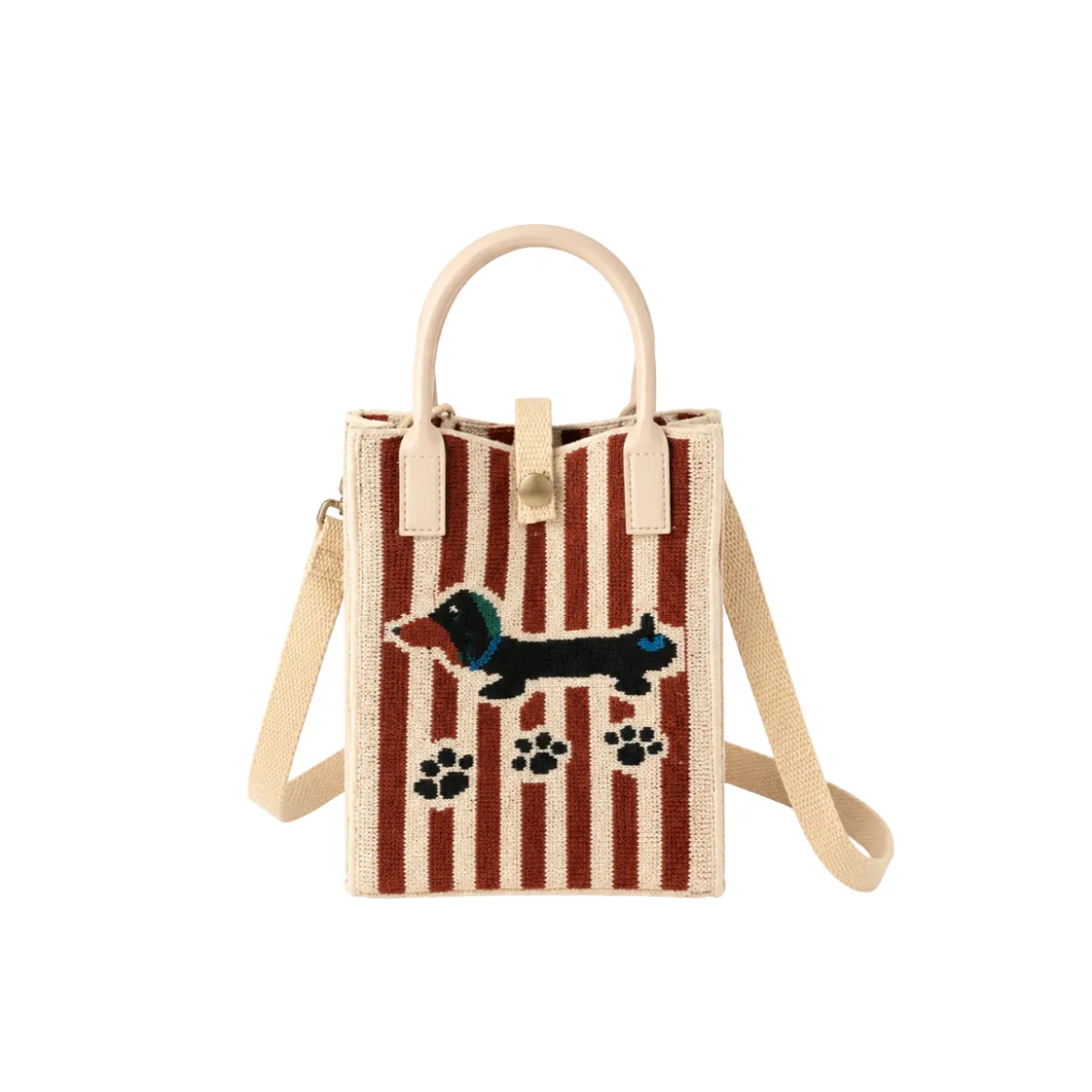 Sac bandoulière Téléphone Maille Poignées Caoutchouc - Beige et Marron