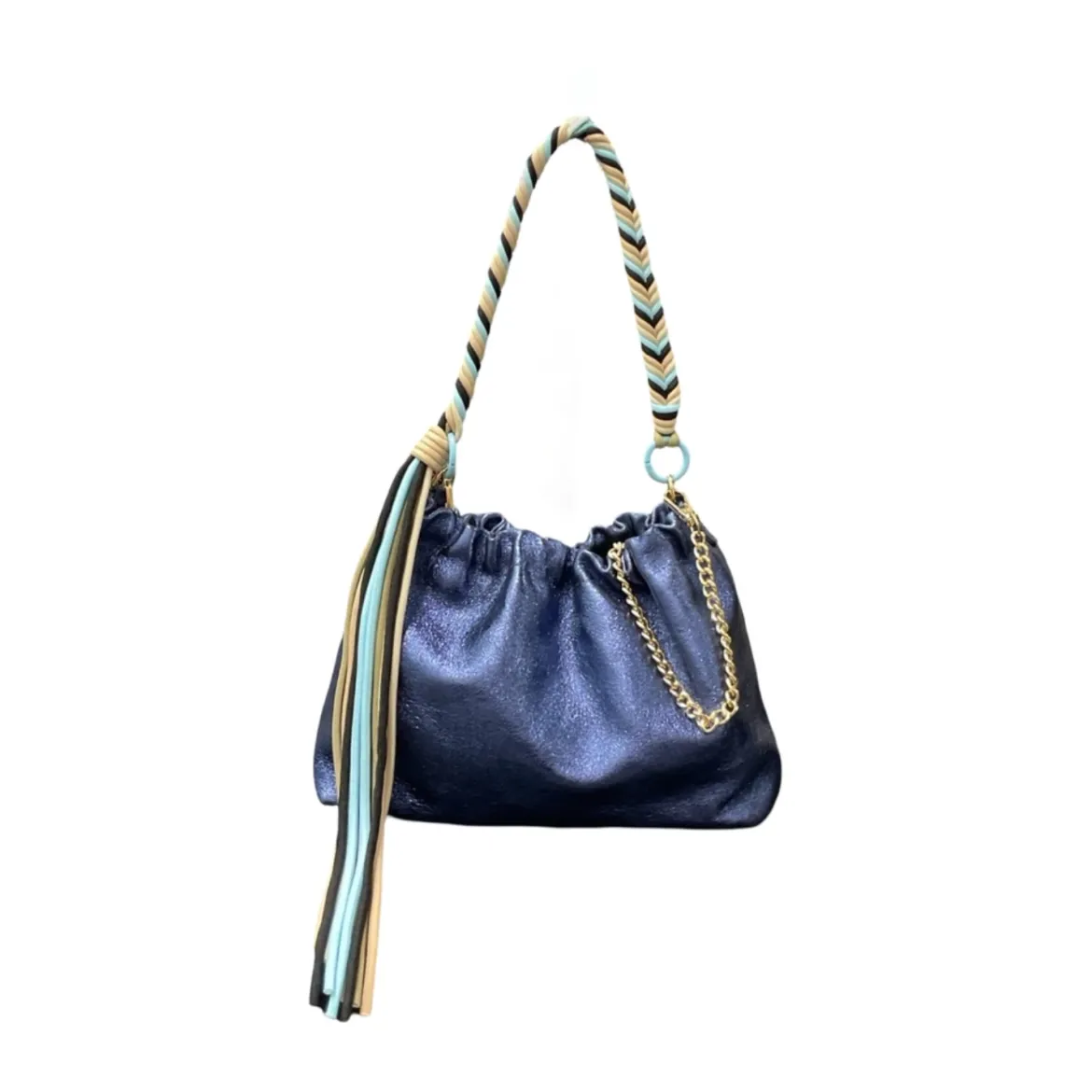 Sac Cuir Irisé Cordon - Plissa Bleu Royal