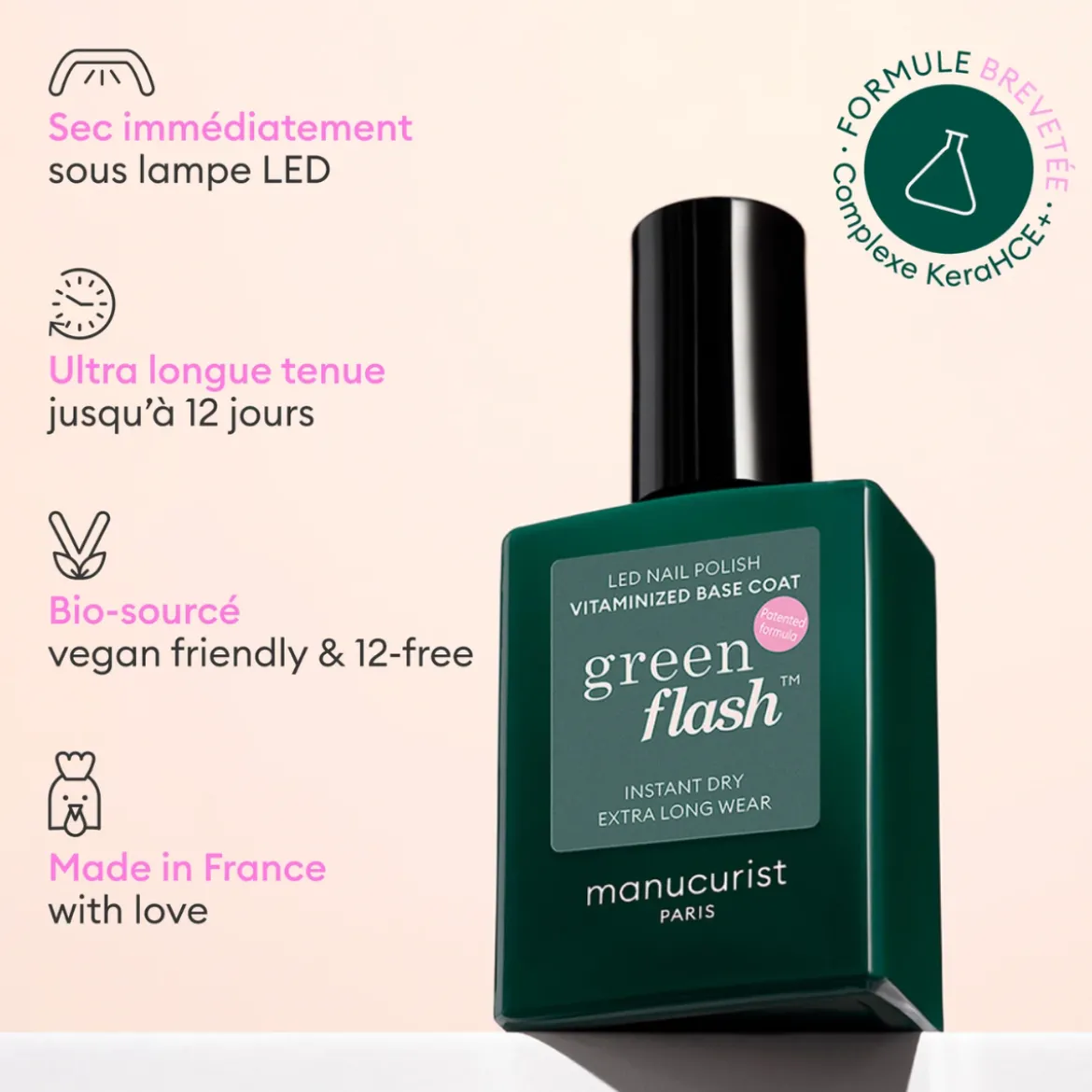 Semi-permanent LED Green Flash™ - Base Coat Vitaminée - 15 ml
