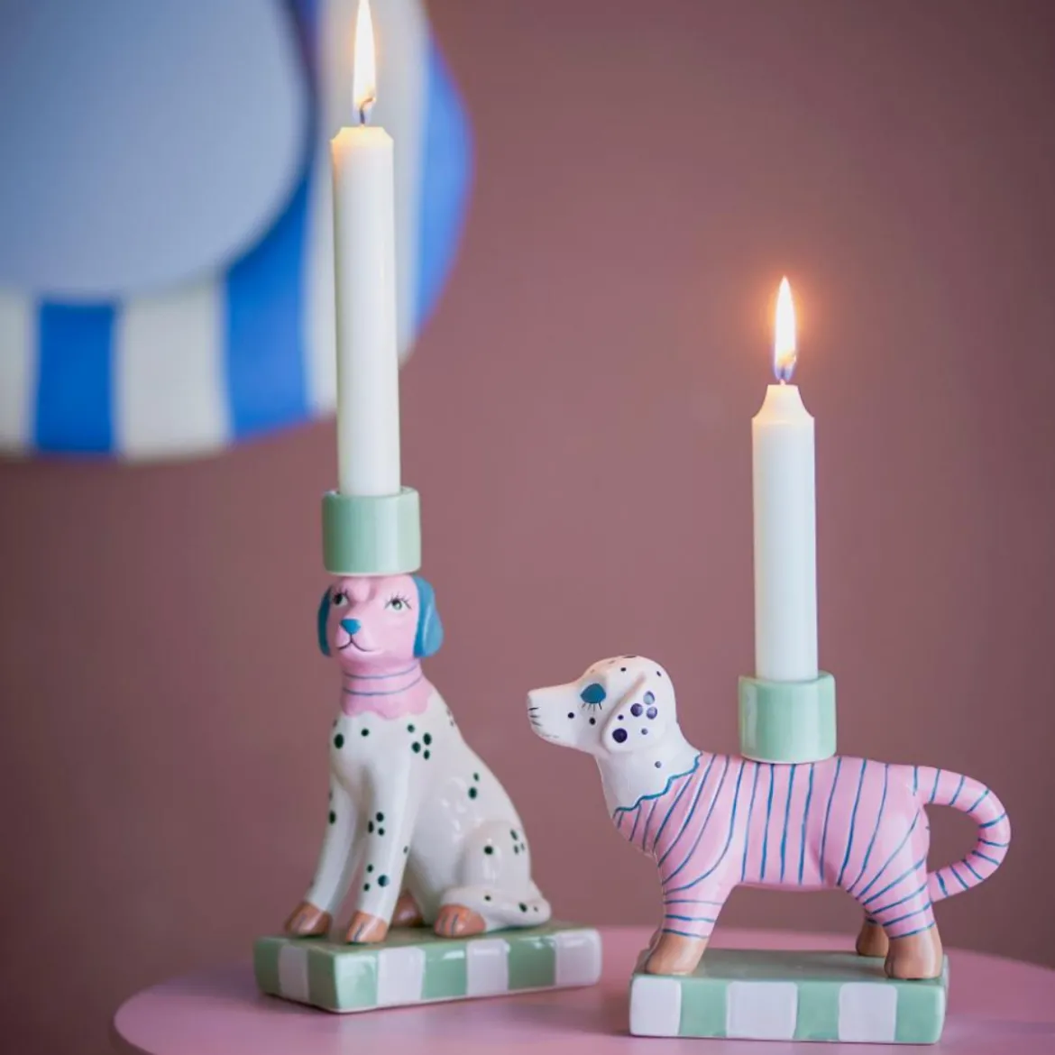 Set de 2 bougeoirs - Doglie Grès Rose