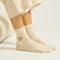 Set de 3 chaussettes fantaisie - Coeur Marron Doré Ecru