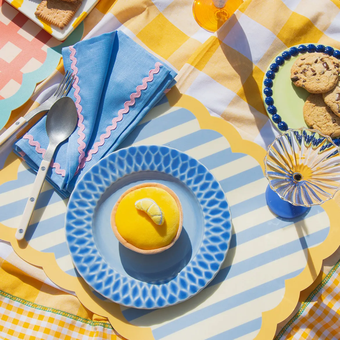 Set de table Biscotti à Rayures - 38 cm x 48 cm - Bleu & Jaune