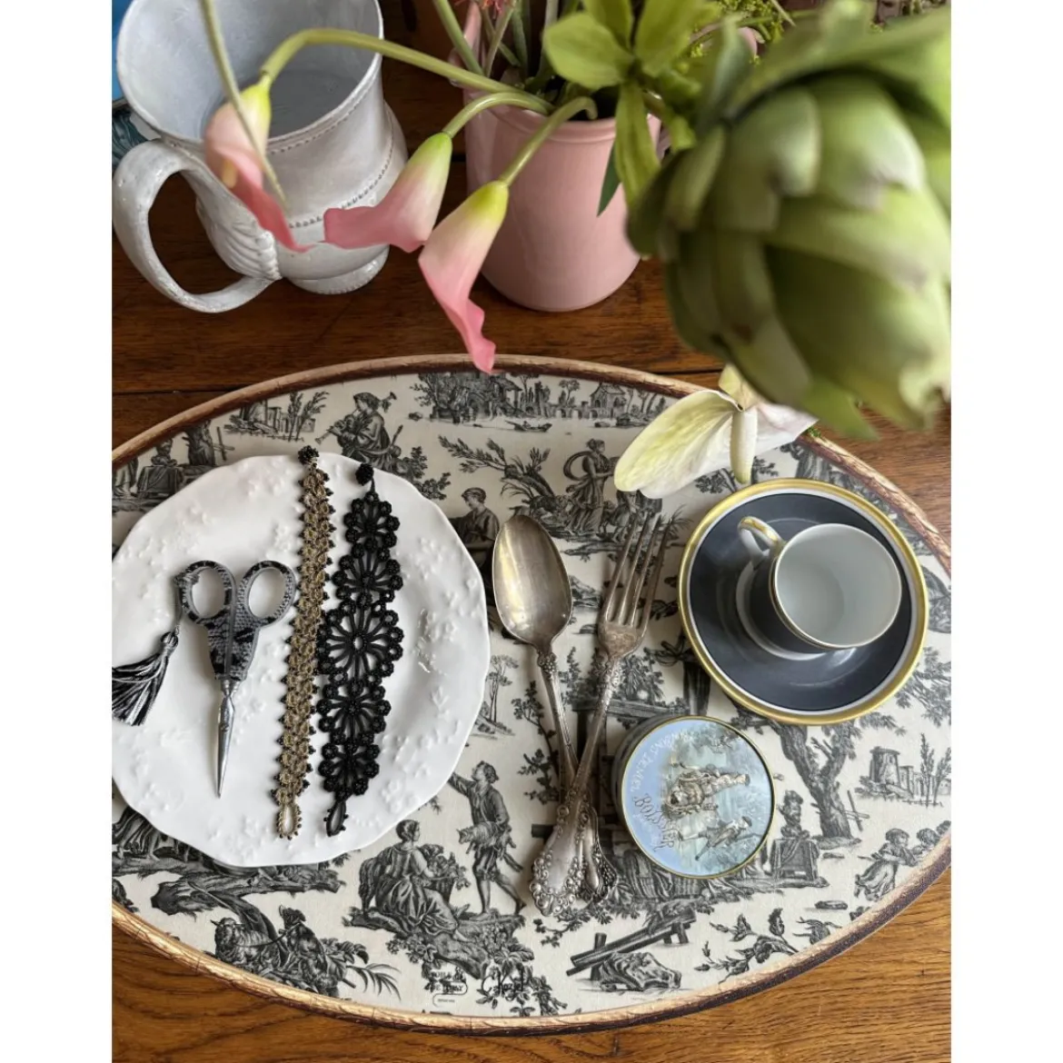 Set de table ovale Offrande à l'amour - Toile de Jouy