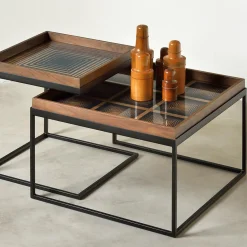 Set de 2 tables à plateau Square en métal et bois - L 39 / 52 cm