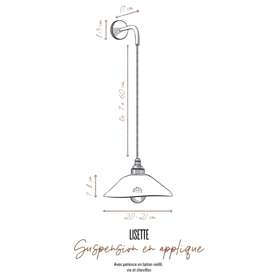 Suspension en applique Lisette en Grès Minuit