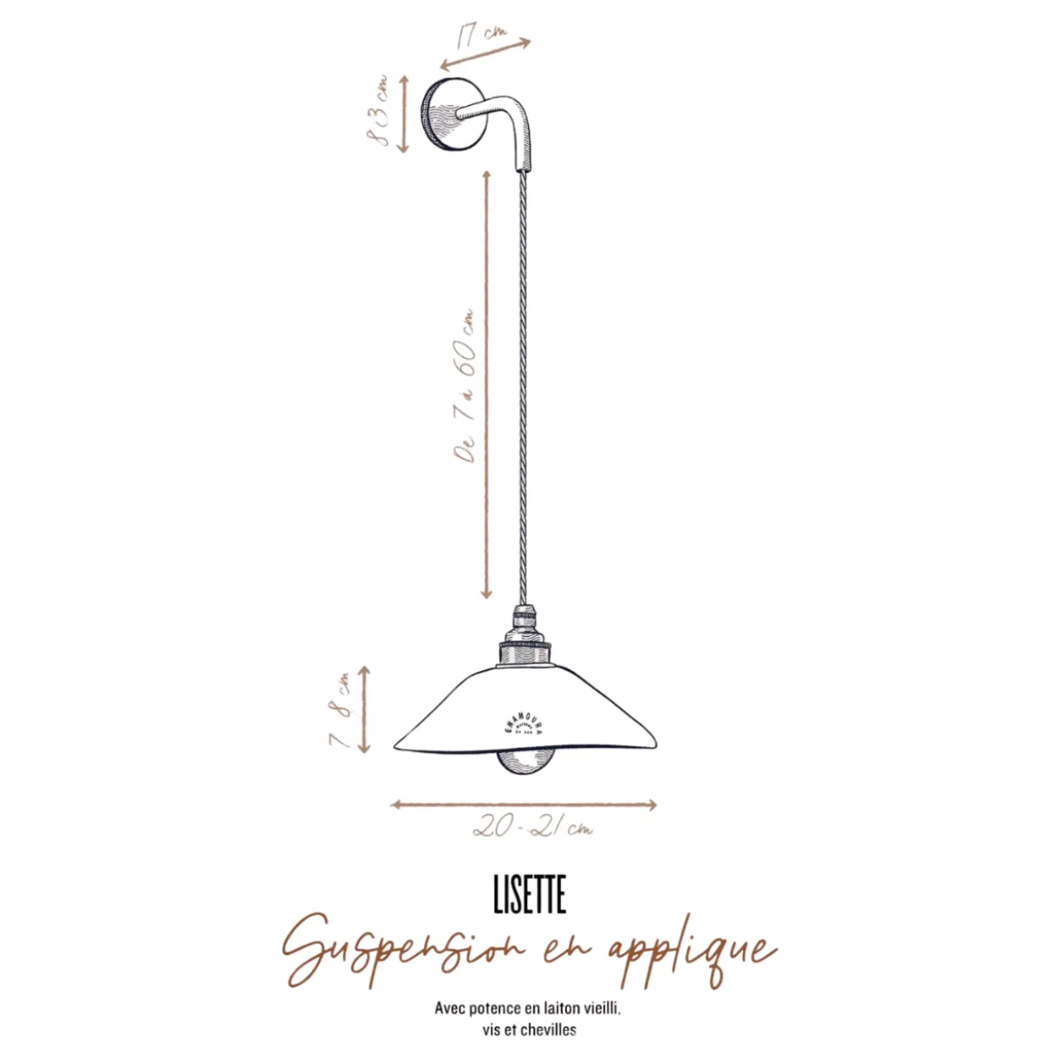 Suspension en applique Lisette en Grès Chamotté Ivoire