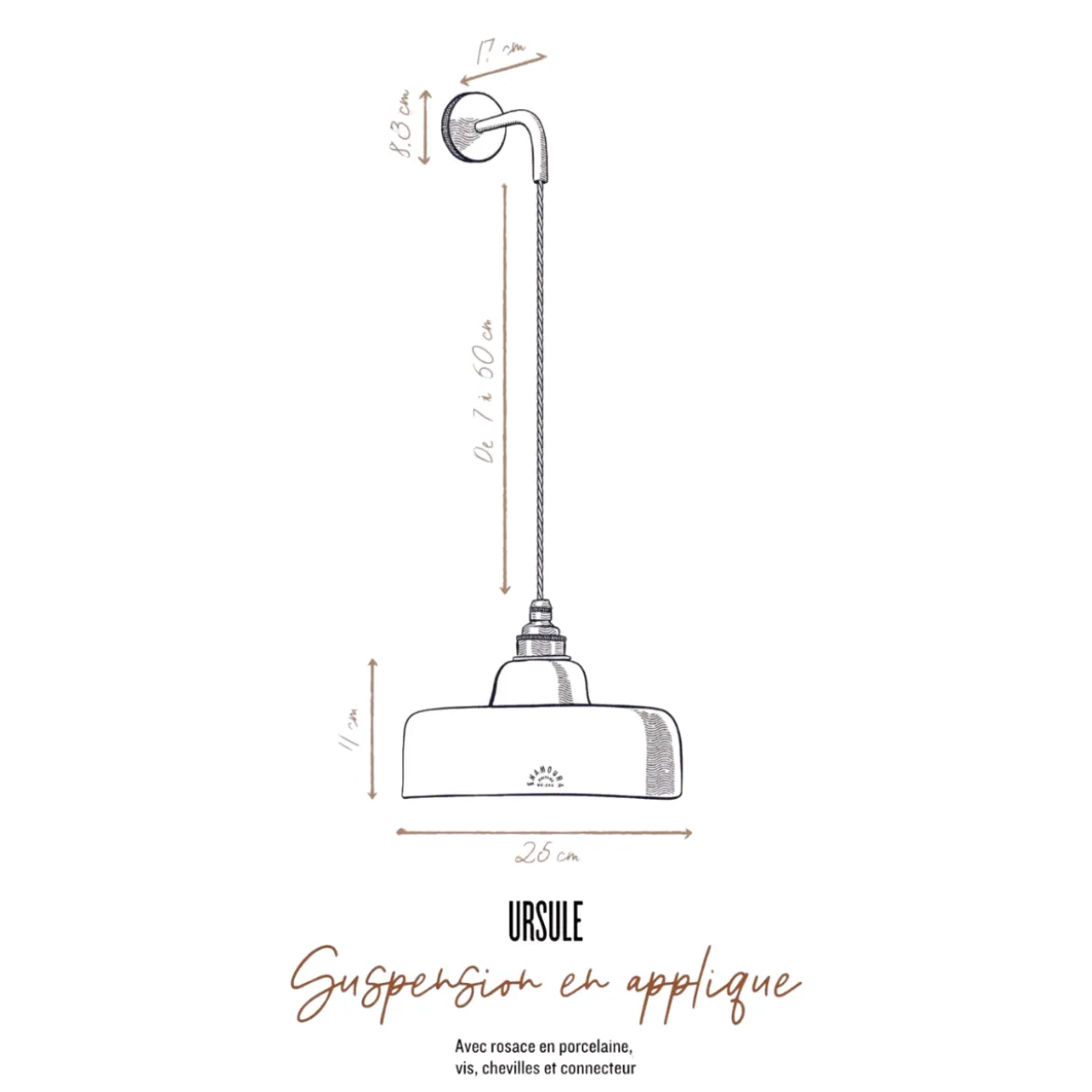 Suspension en applique Ursule en Grès Chamotté Ivoire