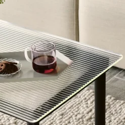 Table basse Kofi Chêne Massif Noir & Verre Roseau Clair - l 100 x L 100 x h 36 cm