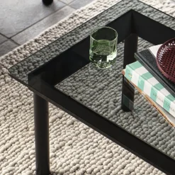 Table basse Kofi Chêne Massif Noir & Verre Teinté Gris - l 100 x L 100 x h 36 cm