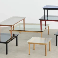 Table basse Kofi Chêne Massif Noir & Verre Clair - l 120 x L 120 x h 36 cm