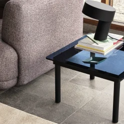 Table basse Kofi Chêne Massif Noir & Verre Teinté Gris - l 120 x L 120 x h 36 cm
