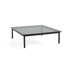 Table basse Kofi Chêne Massif Noir & Verre Teinté Gris - l 120 x L 120 x h 36 cm