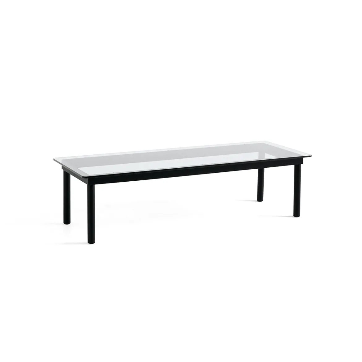Table basse Kofi Chêne Massif Noir & Verre Clair - l 140 x L 50 x h 36 cm