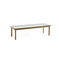 Table basse Kofi Chêne Massif & Verre Clair - l 140 x L 50 x h 36 cm