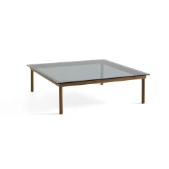 Table basse Kofi Noyer Massif & Verre Teinté Gris - l 120 x L 120 x h 36 cm