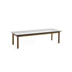 Table basse Kofi Noyer Massif & Verre Clair - l 140 x L 50 x h 36 cm